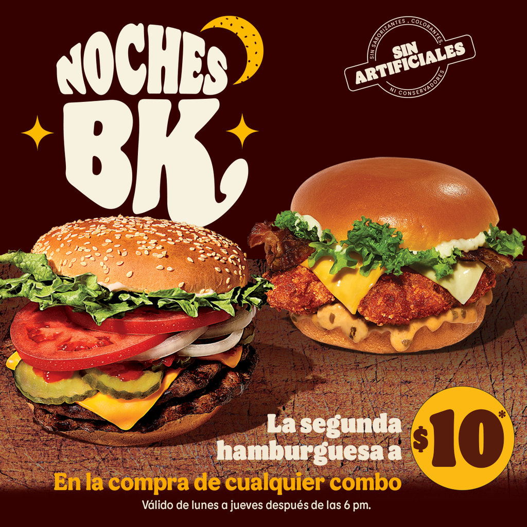 ¿ANTOJO EN LA NOCHE? BURGUER KING LANZA LAS NOCHES BK ¡HAMBURGUESAS A 10 PESOS!