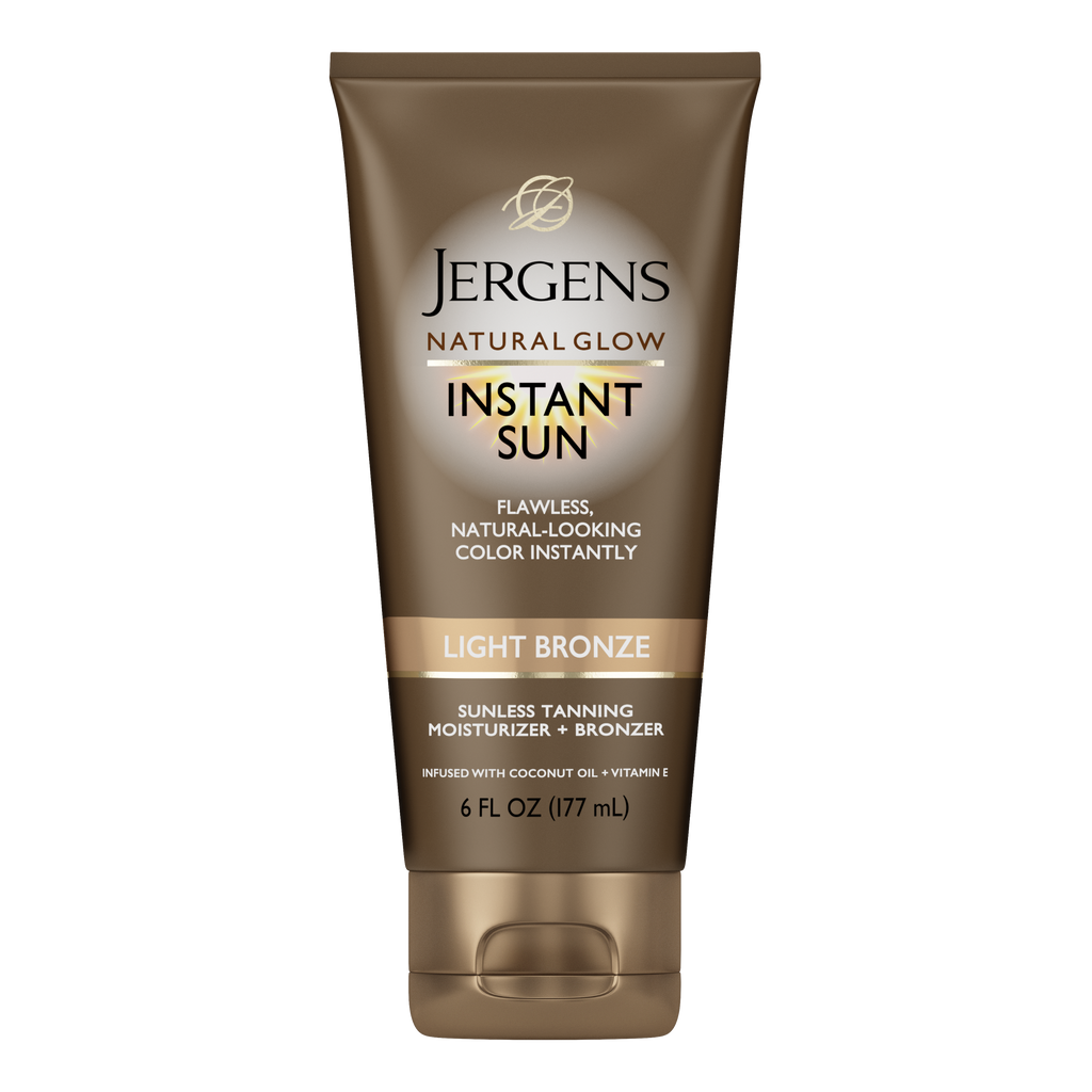 COLOR DE VACACIONES AL INSTANTE CON UN LADO MUY SUAVE! CON EL NUEVO JERGENS® NATURAL GLOW® INSTANT SUN SUNLESS TANNING MOISTURIZER + BRONZER